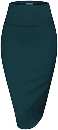 MINEFREE Women's Premium High Waist Nylon Ponte Stretch Office Pencil Skirt