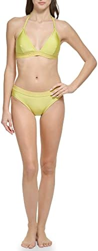 Calvin Klein Women's Standard Removable Soft Cups Bottom Shimmer Fabric Halter Tie Bikini Top 2 Piece Set