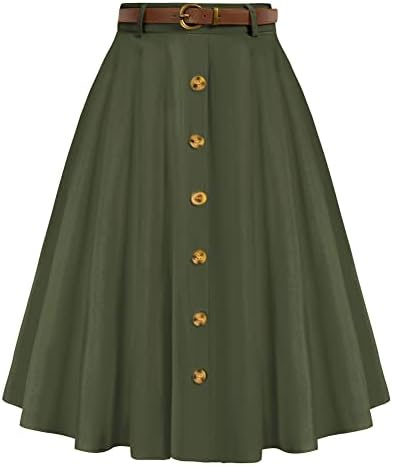 Belle Poque Women's Vintage Stretch High Waist A-Line Flared Midi Skirts with Pockets & Belts