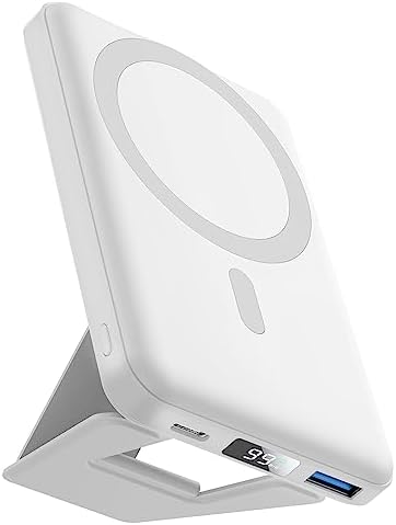 AOGUERBE Magnetic Power Bank, 10000mAh Foldable Wireless Portable Charger with USB-C Cable LED Display, Mag-Safe Battery Pack 22.5W PD Fast Charging for iPhone 15/14/13/12 Pro/Pro Max/Plus/Mini