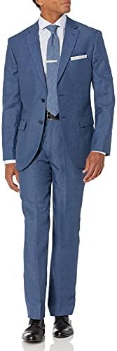 Kitonet Kitoner Men's Slim Fit Solid Textured Linen Denim 2pc Suitsuit