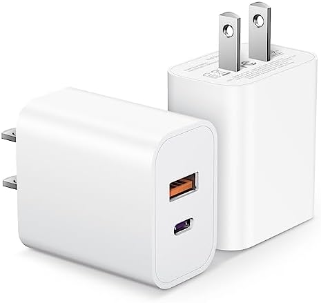 USB C Wall Charger Block, 2-Pack Dual Port PD Power Adapter Fast Charging Block Compatible with iPhone 15/15 Pro/15 Pro Max/15 Plus/14/13/12/11, XS/X, iPad, Google Pixel, Samsung Galaxy and More