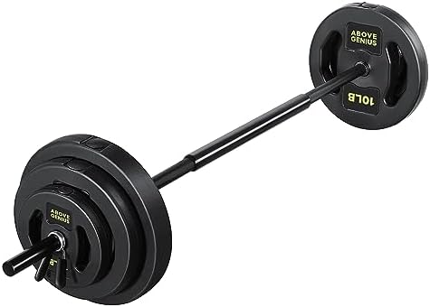 AboveGenius Barbell Weight Set for Lifting, 45 Lb Weight Bar Set with Adjustable Free Weights for Workout Bar for Home Gym(Black)