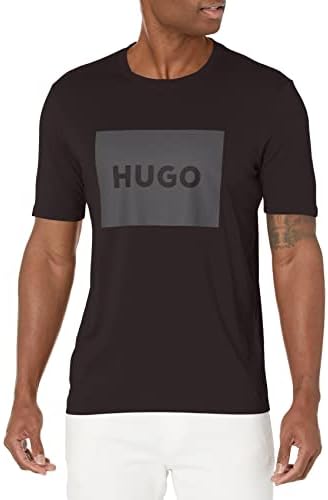 HUGO Boss Mens Big Square Logo Short Sleeve T-Shirt T Shirt, Smooth Black, Large US