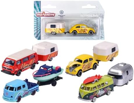 Majorette Volkswagen The Originals Trailers with Metal Parts, Scale 1:64, Officially Licensed VW, You Will Receive 1 of 4 Models Vehicles + VW Trailers (Randomly Sent)(3467452065464)