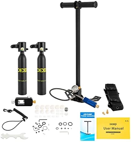 ZERNEIL Mini Scuba Tank Dive Diving Set, 0.5L Capacity Underwater Breath Oxygen Tank, Constant Pressure Mini Scuba Double Tank Reusable Scuba Pony Bottle with 5-10 Minutes Backup Air Diving Cylinder