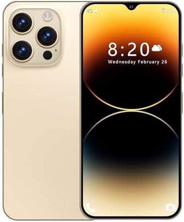 XUANMEIKE Unlocked Android Phone I14 Pro Max Smartphone,5000mAh 6.7" HD Screen Unlocked Cell Phones, 6GB+128GB Android 13.0 Dual SIM/4G/Fingerprint Lock/GPS/Face ID (Gold)