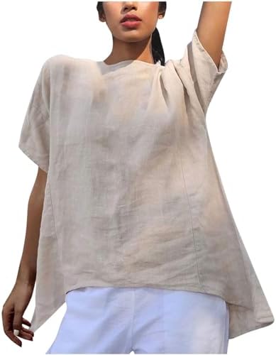 BXJX Women Linen Shirts 2024 Dressy Casual Solid Color Loose Fit Blouse Tops Trendy Summer Clothes
