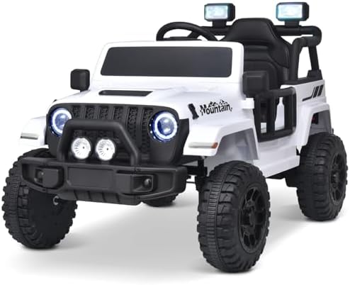 Joywhale 12V Kids Ride on Truck Battery Powered Motorized Car Electric Vehicle for Kids, with Remote Control, 4-Wheel Suspension, LED Lights, Music & FM, Seat Belt, Portable Handle, White