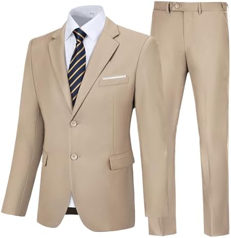Amyox Men's Slim Fit 2 Piece Suit, Two Button Solid Suit Jacket Pants Set, Wedding Prom Suit