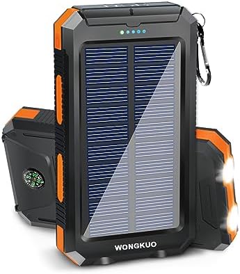 WONGKUO Solar Charger Power Bank - ???? ??????? 36800mAh Solar Phone Charger, QC3.0 Fast Charger with LED Flashlight, IP65 Waterproof Portable Power Bank for Outdoor Activities
