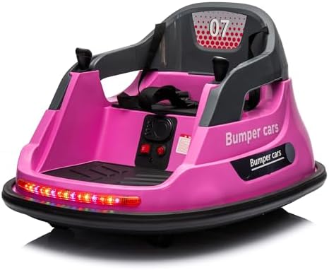 OKYBABY 12V Ride on Bumper Car for Kids, Baby Bumping Toy Gifts W/Remote Control, LED Lights, Bluetooth & 360 Degree Spin, Vehicle Body with Anti-Collision Padding Five-Point Safety Belt, Pink
