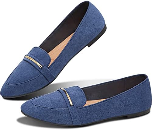 Obtaom Women's Pointy Toe Loafer Flat Comfortable Faux Suede Work Shoes,Cute Penny Loafer Slip On Ballet Flat
