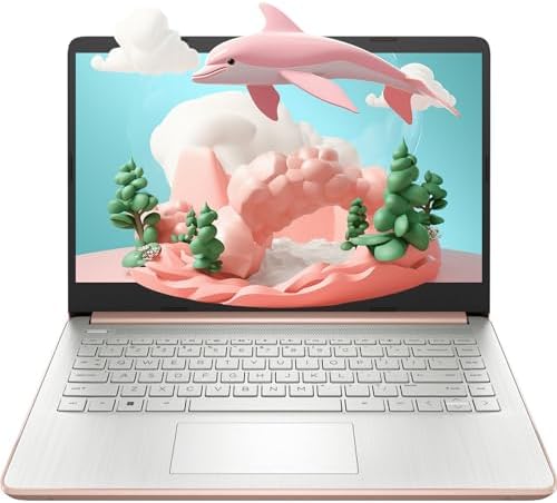 HP 14-inch HD Thin & Light Laptop,Intel Celeron Quad-Core Processor,Long Battery Life,Webcam,Bluetooth,Wi-Fi,P500 SSD,Rose Gold,Win 11 + 1 Year Microsoft 365 (16GB RAM | 320GB Storage),(Essential)