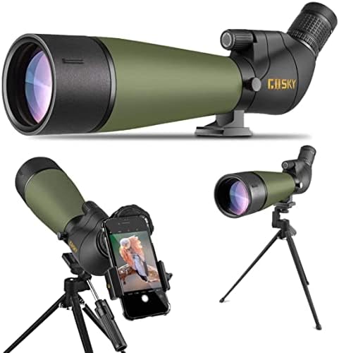 Gosky Updated 20-60x80 Spotting Scopes with Tripod, Carrying Bag and Quick Phone Holder - BAK4 High Definition Waterproof Spotter Scope for Bird Watching Wildlife Scenery1,Green