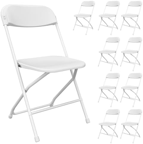 TRINEAR 10 Pack White Folding Chairs, Portable Party Chairs, Plastic Folding Chair,Stackable Commercial Seats with Steel Frame for Office Wedding Party Patio Dinning Events, 350lbs Capacity