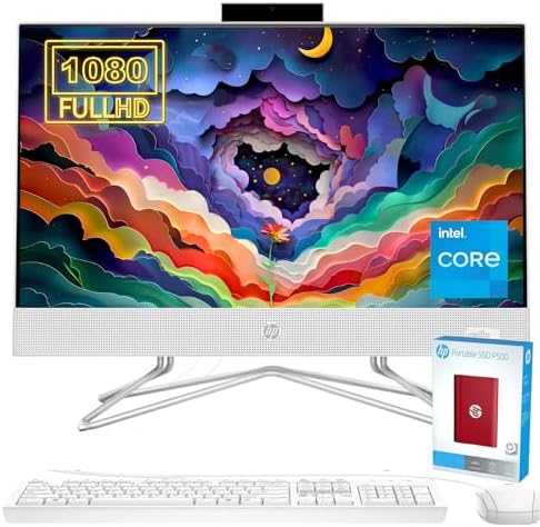 HP Newest All-in-One Desktop, 21.5" FHD Display, 20GB RAM, 1TB Storage (512GB SSD with P500 500GB External SSD), Intel Dual-Core Processor, Webcam, HDMI, Bluetooth, Mouse and Keyboard, Windows 11