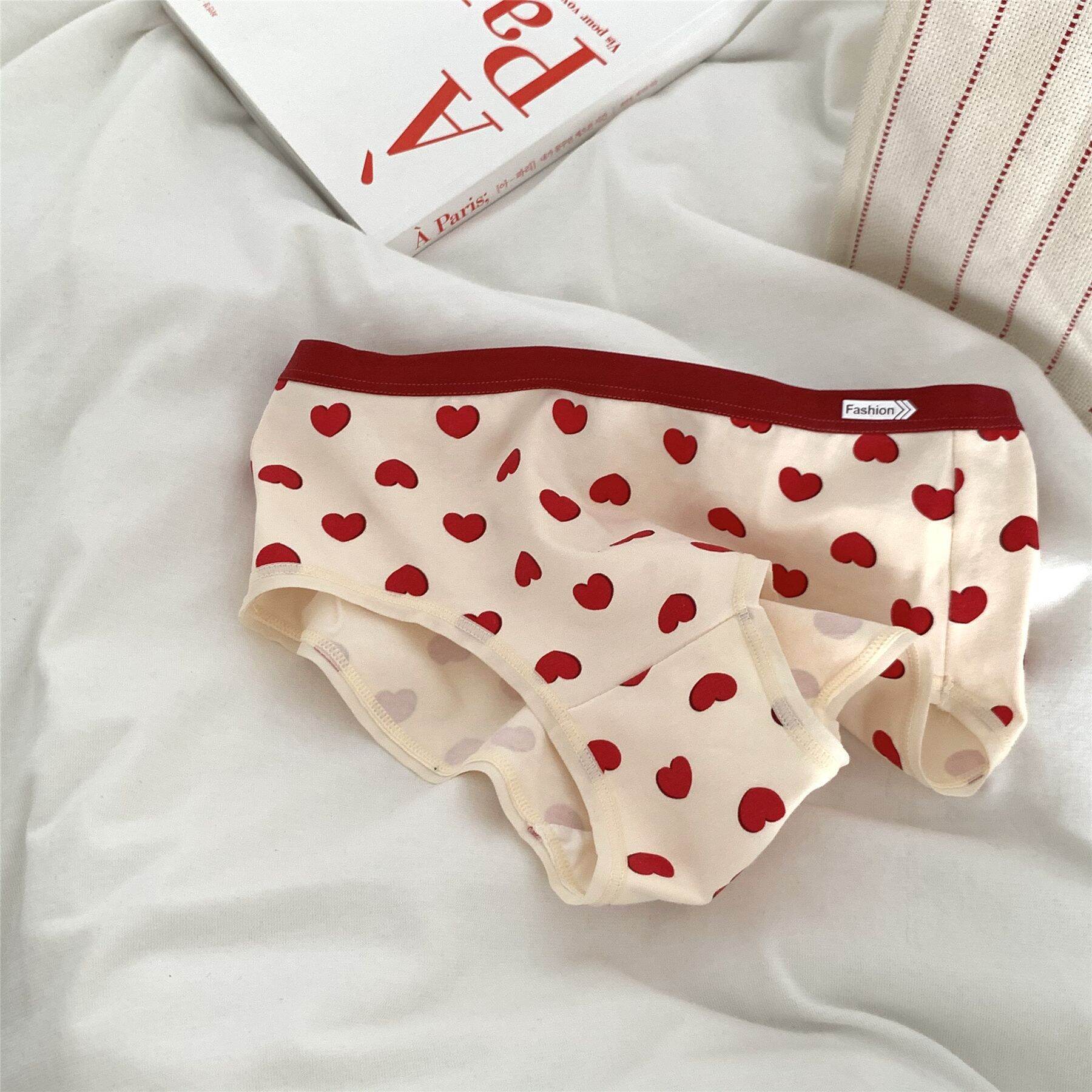 Cow Red Heart Young Adult Underwear Korean Ins Style Soft and Adorable Cotton Crotch Sheath Breathable Elastic Comfortable Cute