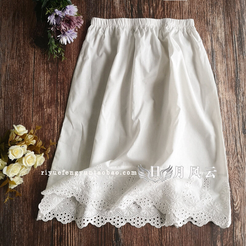 Lolita Sweet Lace Hem Cotton Thin Slip Dress Mid-Length A Word Anti-exposure Half-Length Lining Extended Skirt