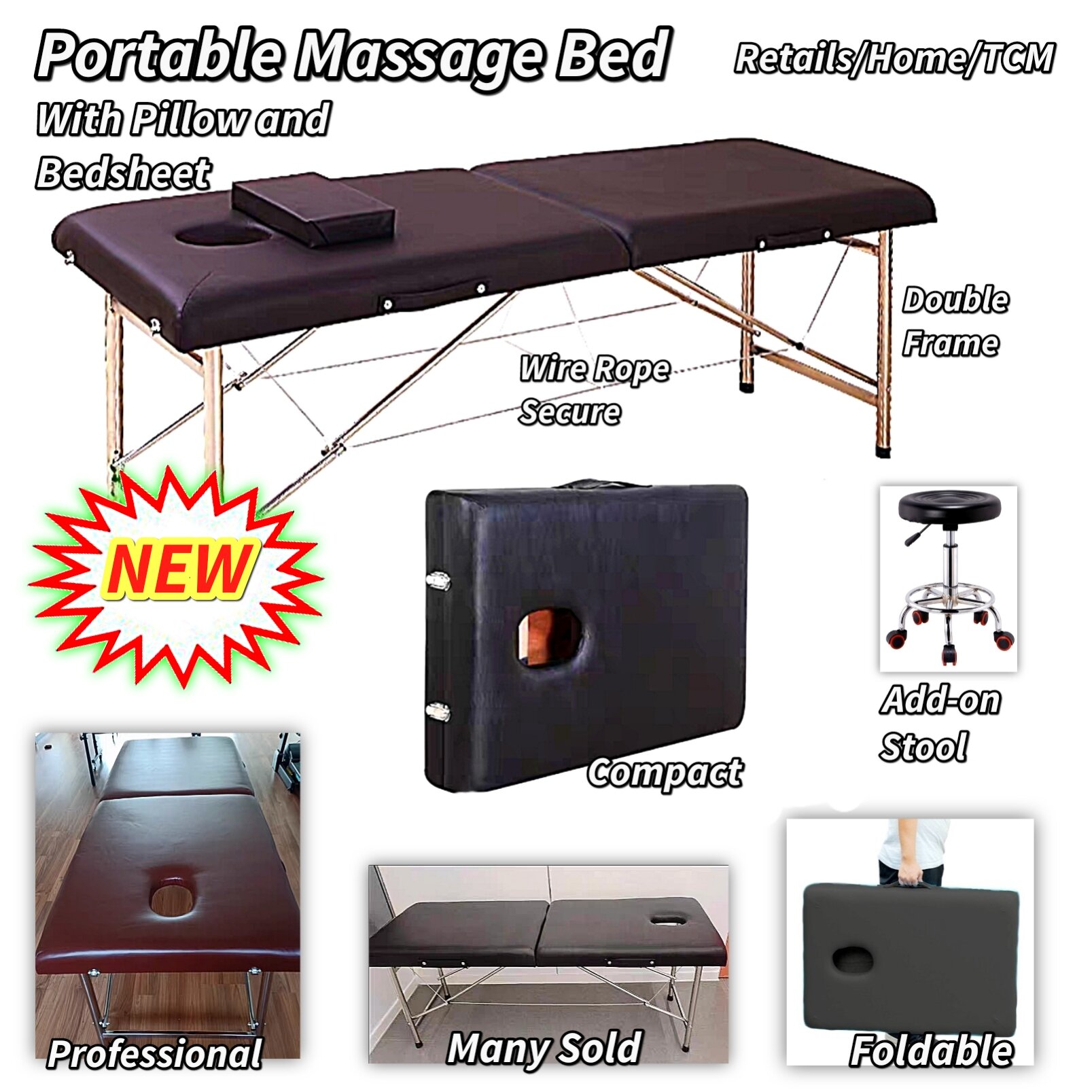 Massage bed sturdy double frame