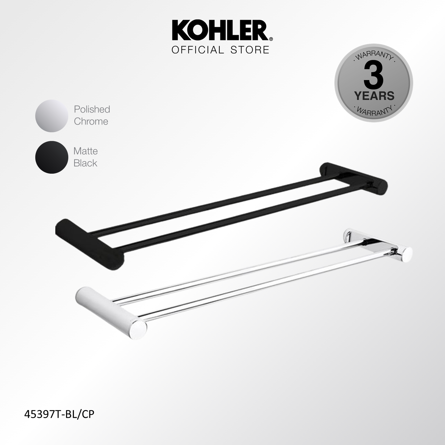 KOHLER 24" July Double Towel Bar Polished Chrome K-45397T-CP/ Matt Black K-45397T-BL