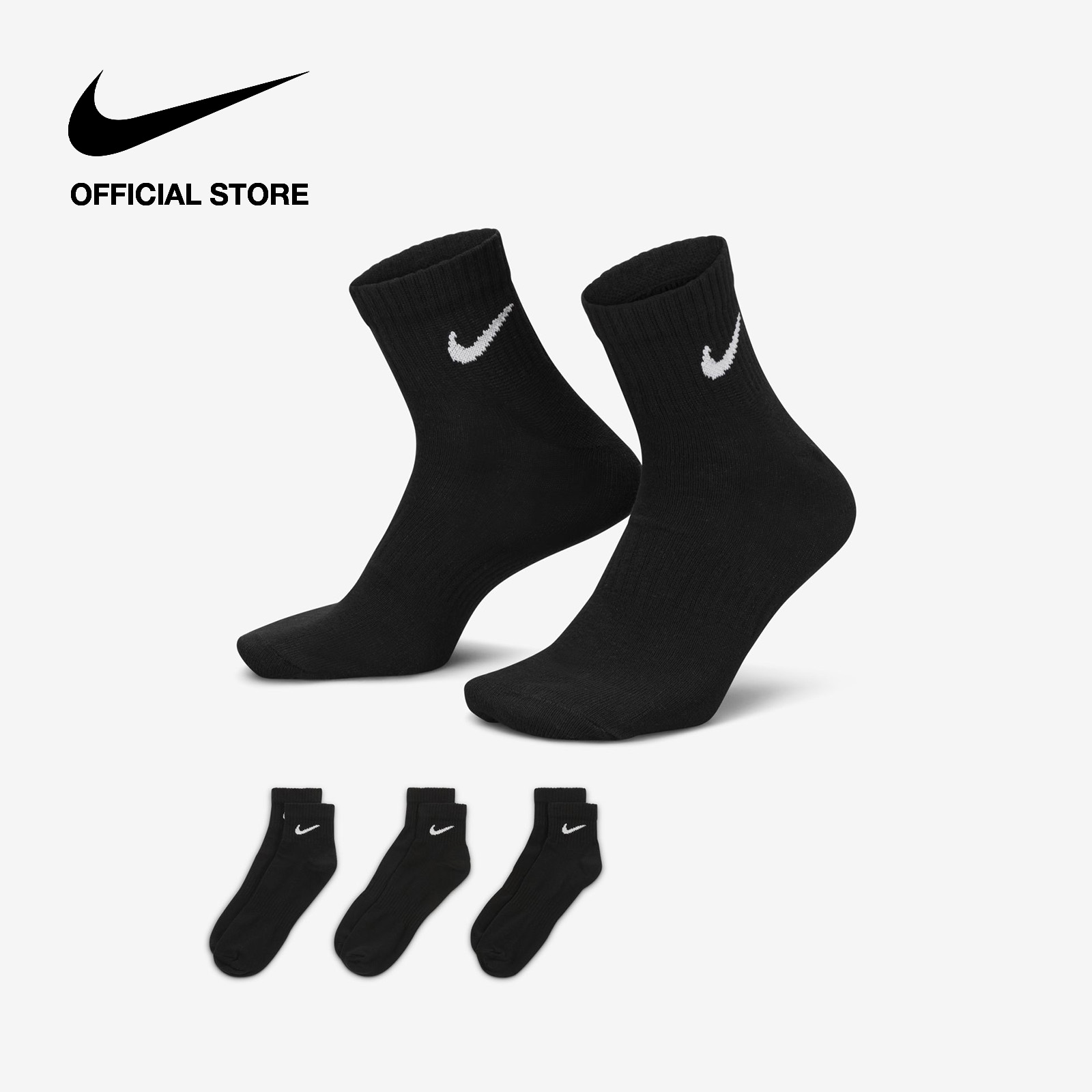 Nike Unisex Everyday Lightweight Training Ankle Socks (3 Pairs) - Black