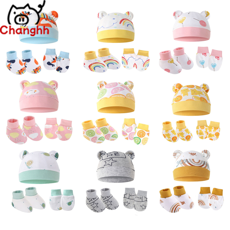 in stock3 Pieces Newborn Baby Warm Cap Gloves Shoes Set Infant Cartoon Cotton Beanies Hat Mittens Set