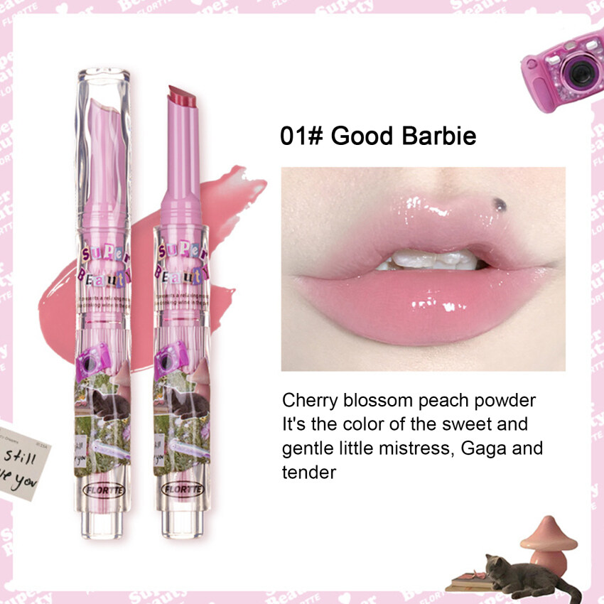 FLORTTE New Love Lipstick Pen Mirror Watergloss Waterproof Lip Glaze Moisturizing Lipgloss Beauty Makeup Stick Jelly Lips