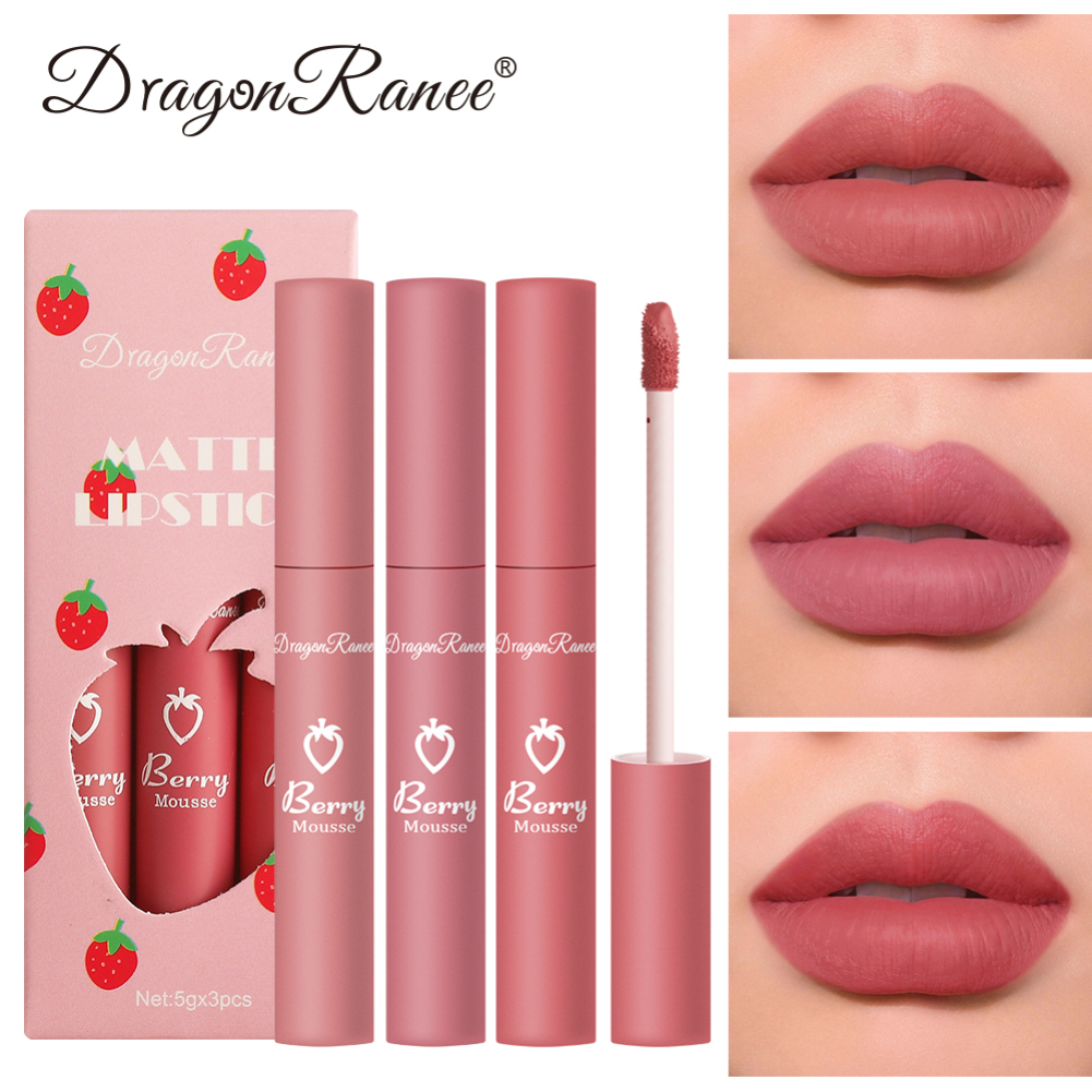 DRAGON RANEE liptint 3pcs/Set Matte Velvet Lip Glaze Waterproof Long Lasting Non-fading Non-stick Cup Liquid Lipstick