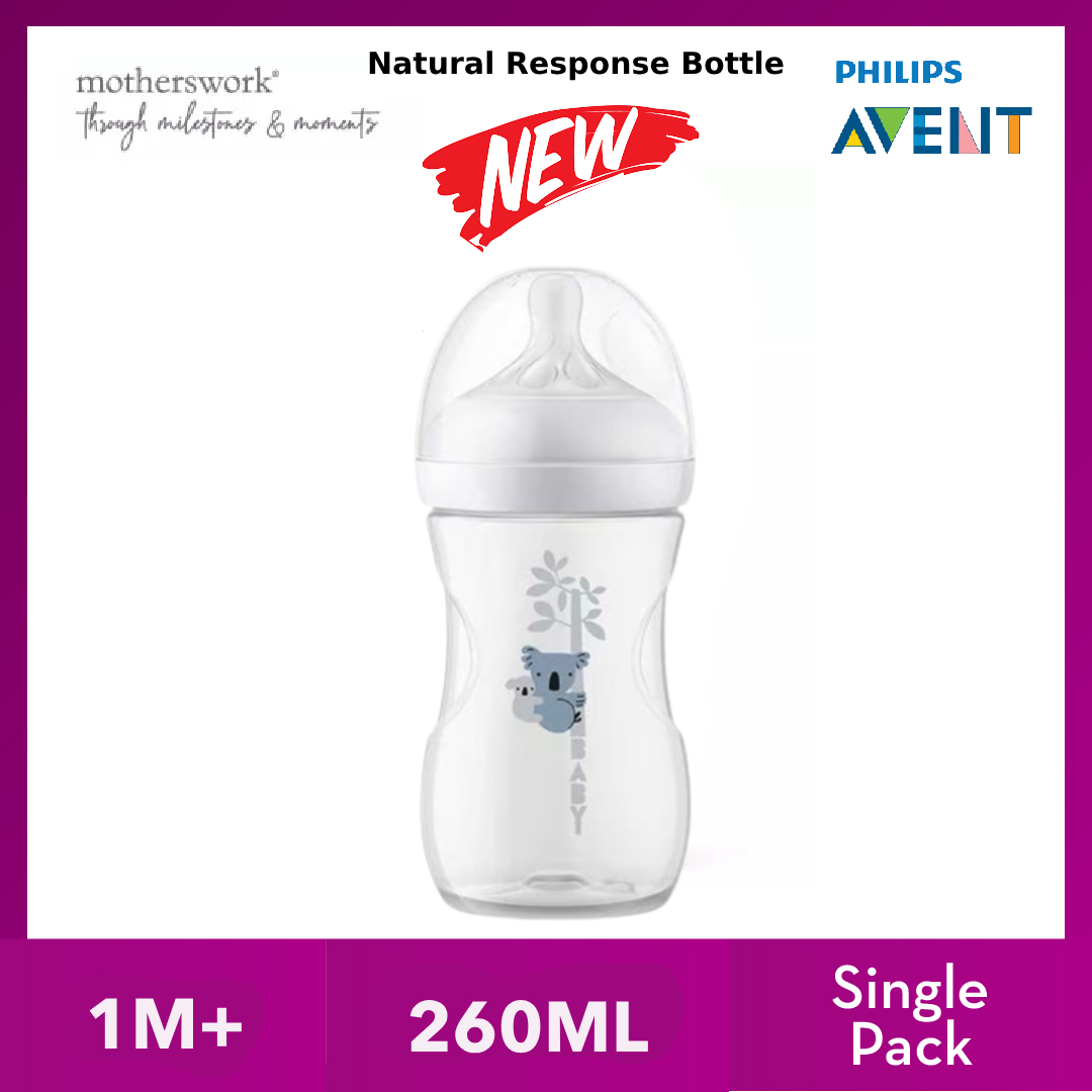 [3 Sizes] Philips Avent Baby Response Natural Bottle With Teats 125ml / 260ml / 330ml Single / Twin Pack - 0M+