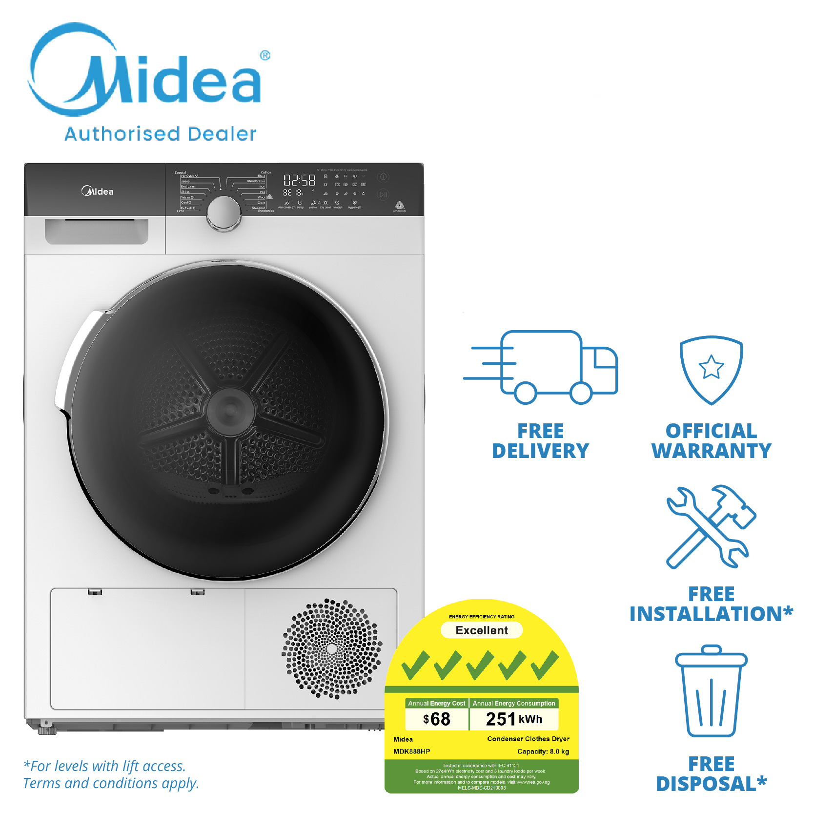 (Bulky) Midea 8Kg Front Load Heat Pump Dryer MDK888HP