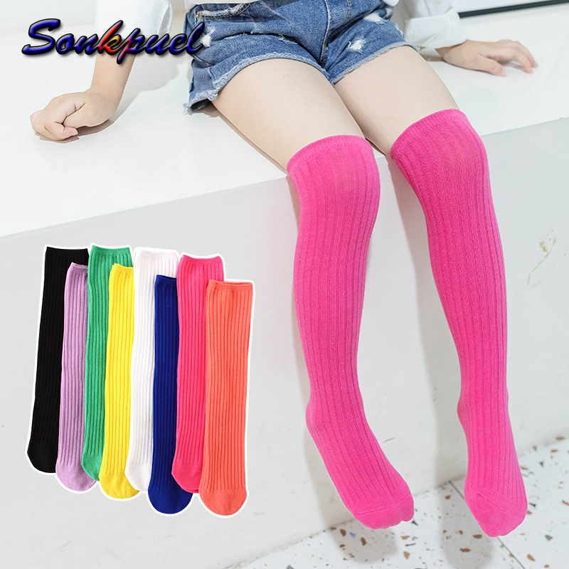 Sonkpuel Children's High Knee Socks Kids Baby Cotton Candy Color Stockings Long Leg Warmers Cute Socks for Girl 3-12Y Children Clothes