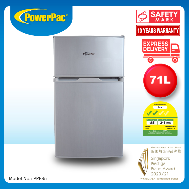 PowerPac 2 Door Mini Bar Fridge with Freezer 71L (PPF85)