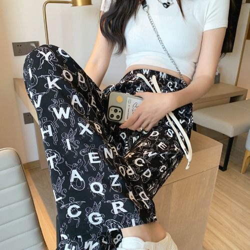 Women's Ice Silk Chiffon Wide-leg Pants Women's Thin Section Loose Thin Large Size Small People Leisure Straight Sports Pants