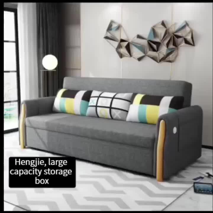 *Fabric sofa bed,multi-functional foldable sofa, small household, solid wood 1.5 meters, double 1.8 meters can be stored